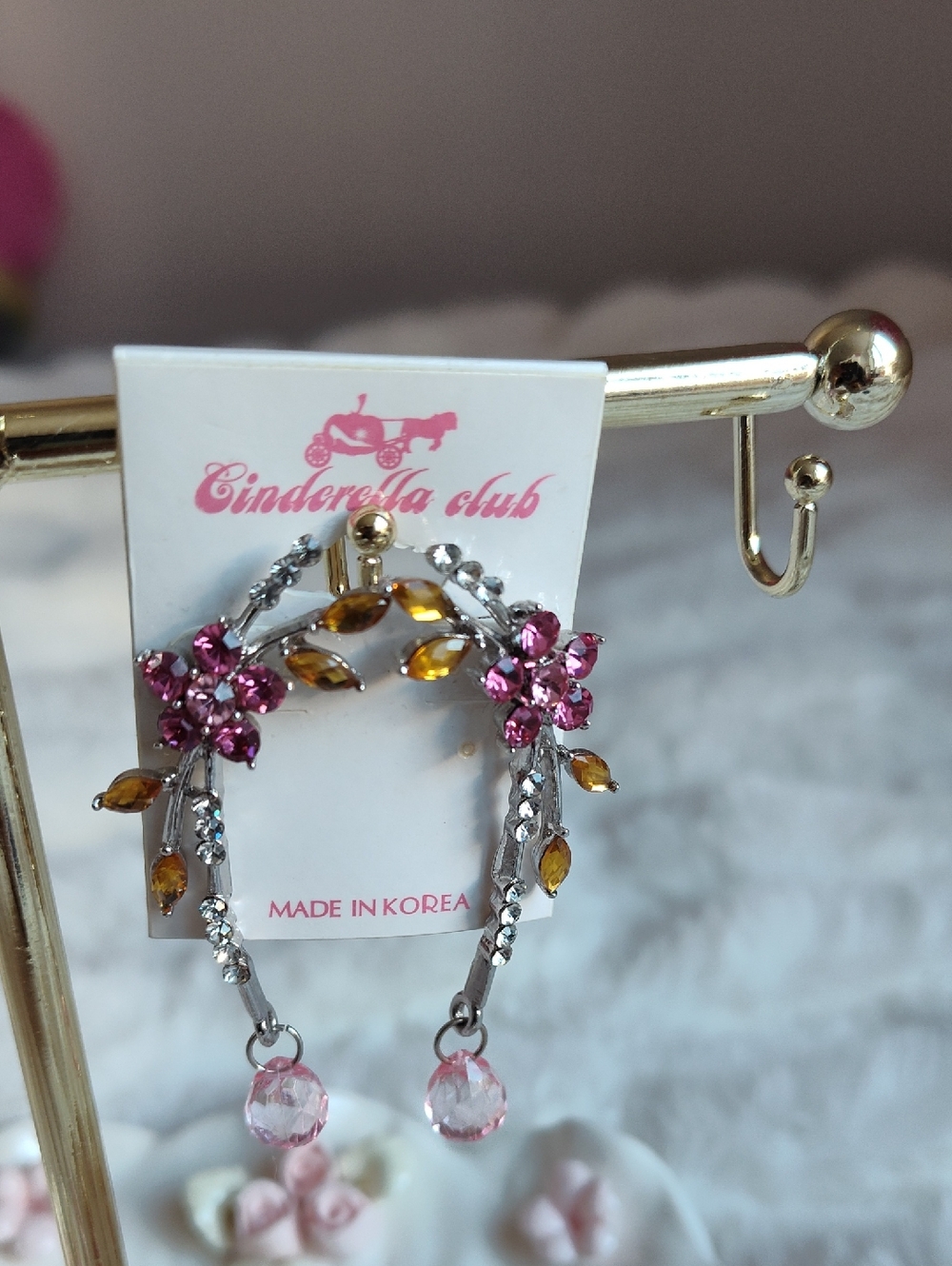 Cinderella Club Pink and Amber Floral Drop Earrings